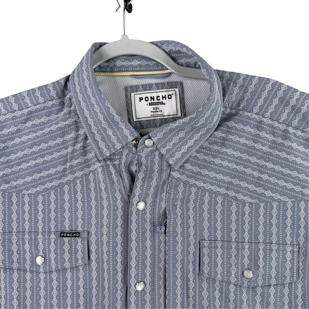 Poncho Outdoors x Resistol Shirt Men XXL Blue Geometric Western Pearl Snap Short